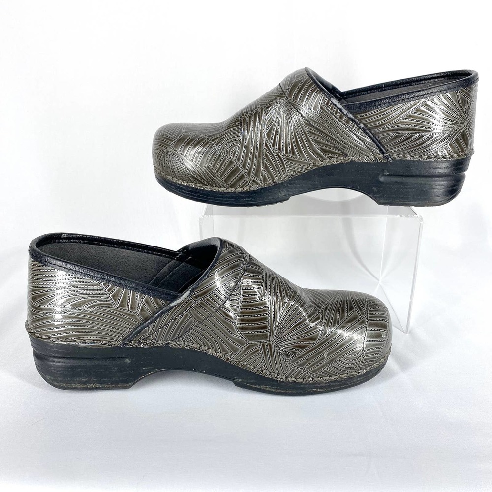 Dansko Pro Xp Clogs Patterned Gray Leather Orthop… - image 2